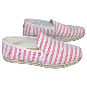 Toms Alpargata Destructured Rope Espadrilles Red Woven Stripe Casual Shoes 7.5